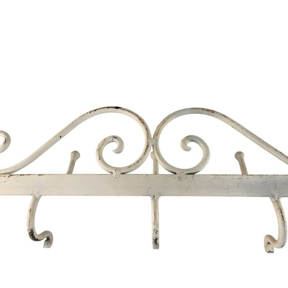 Vintage Distressed White Iron Coat and Hat Hanger 3 Hook Cottage Victorian Style - Picture 3 of 8